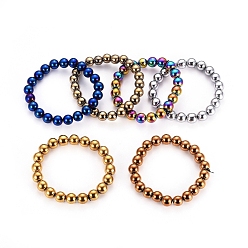 Couleur Mélangete Bracelets de perles hématites synthétiques non magnétiques, ronde, couleur mixte, 57~59mm