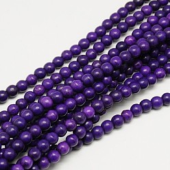 Indigo Synthetic Turquoise Beads Strands, Dyed, Round, Indigo, 4mm, Hole: 1mm, about 110pcs/strand, 15.6 inch