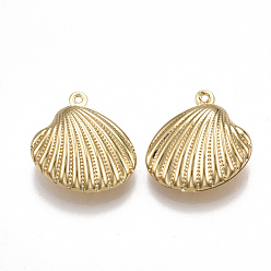Real 18K Gold Plated Brass Pendants, Scallop Shell Shape, Nickel Free, Real 18K Gold Plated, 19x19x7mm, Hole: 1mm