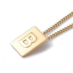 Letter B Titanium Steel Initial Letter Rectangle Pendant Necklace for Men Women, Golden, Letter.B, 18.11~18.5 inch(46~47cm)