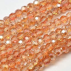 Sandy Brown Faceted(32 Facets) Round Half Rainbow Plated Electroplate Glass Beads Strands, Sandy Brown, 4mm, Hole: 1mm, about 100pcs/strand, 14.9 inch