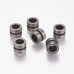 Antique Silver 304 Stainless Steel Beads, Column, Grooved Beads, Antique Silver, 10x8mm, Hole: 6.5mm