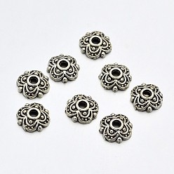 Antique Silver Tibetan Style Alloy Bead Caps, Lead Free & Cadmium Free & Nickel Free, Antique Silver, 8x2mm, Hole: 1.5mm