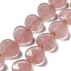 Strawberry Quartz Natural Strawberry Quartz Beads Strands, Faceted Love Heart, with Seed Beads, 11~12x12x4~5mm, Hole: 0.9mm, about 30~32pcs/strand, 15.35''(39cm)