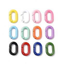 Mixed Color Spray Painted Alloy Spring Gate Rings, Oval Ring, Mixed Color, 25x15.5x4mm, inner diameter: 16x7.5mm