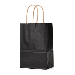 Black Kraft Paper Bags, Gift Bags, Shopping Bags, with Handles, Black, 15x8x21cm