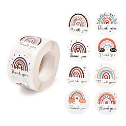 Rainbow 1.5 Inch Thank You Sticker, Self-Adhesive Paper Gift Tag Stickers, Flat Round with Word Pattern, Colorful, Rainbow Pattern, 3.8cm, about 500pcs/roll