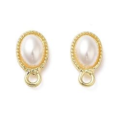 Golden Alloy Stud Earring Findings, with Plastic Pearl Beaded & 925 Sterling Silver Pins & Horizontal Loops, Oval, Golden, 13x7.5x4mm, Hole: 2mm, Pin: 0.6mm
