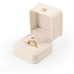 Античный Белый Корона квадратная искусственная кожа кольцо шкатулка для драгоценностей, подарочный футляр для хранения колец на пальцах, бархатом внутри, для свадьбы, помолвка, старинный белый, 5.8x5.8x4.8 см