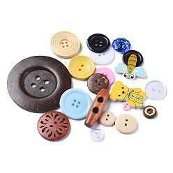 Mixed Color Materials Buttons, Mixed Shapes, Mix Style, Mixed Color, 8.5~40.5x8.5~60x2~11.7mm, Hole: 1.4~6mm