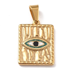Gold 304 Stainless Steel Enamel Pendants, with 201 Stainless Steel Bails, Rectangle with Eye, Cold, 21x15.5x2mm, Hole: 3x7mm