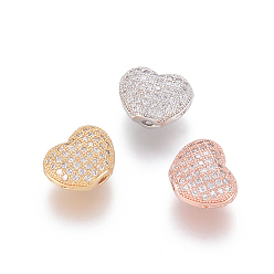 Couleur Mélangete Micro en laiton pavent des perles cubes de zircone, creux, cœur, clair, couleur mixte, 9x11x5.5mm, Trou: 1.5mm