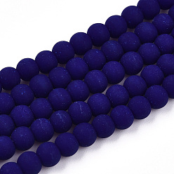 Dark Blue Opaque Glass Beads Strands, Frosted, Round, Dark Blue, 4~4.5mm, Hole: 0.8mm, about 97~99pcs/strand, 14.76 inch~14.96 inch(37.5~38cm)