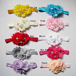Mixed Color Elastic Child Headbands for Girls, Hair Accessories, with Lace Flower and ABS Imitation Pearl, Handsewn, Mixed Color, 34~36cm