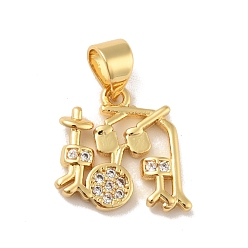 Real 18K Gold Plated Brass Micro Pave Cubic Zirconia Pendants, Cadmium Free & Lead Free, Long-Lasting Plated, Drum, Clear, Real 18K Gold Plated, 13x14x2mm, Hole: 3.5x4mm