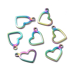 Rainbow Color Ion Plating(IP) 304 Stainless Steel Open Pendants,, Heart, Hollow, Rainbow Color, 10x14x0.8mm, Hole: 1.4mm