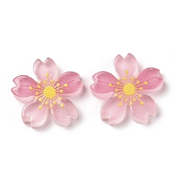 Pink Luminous Resin Cabochons, 5-Petal Flower/Sakura, Pink, 26x5mm