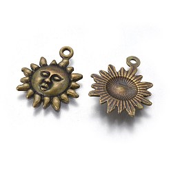 Antique Bronze Tibetan Style Alloy Pendants, Sun, Lead Free and Cadmium Free, Antique Bronze, 23x19x3mm, Hole: 2mm, about 700pcs/kg
