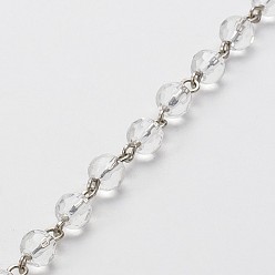Прозрачный Ручной граненые круглые стеклянные бусины ожерелья цепи для браслетов делает, с железным штифтом, несварные, прозрачные, 39.3 дюйм, около 94 шт / нитка