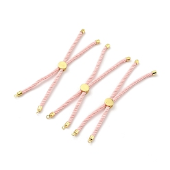 Pink Half Finished Twisted Milan Rope Slider Bracelets, with Rack Plating Brass Cord Ends & Open Loop, Cadmium Free & Lead Free, for Connector Charm Bracelet Making, Golden, Pink, 222~230x3mm