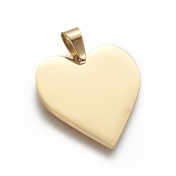 Golden Ion Plating(IP) 304 Stainless Steel Stamping Blank Tag Pendants, Heart, Golden, 25x23.5x1.4mm, Hole: 4x7mm