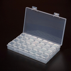 Clair Conteneurs de perle plastique, flip top stockage de perles, amovible, 28 compartiments, rectangle, clair, 17.5x11x2.6 cm, compartiments: environ 2.4x2.5x2.3 cm, 28 compartiments / boîte