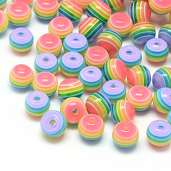 Coloré Perles de fierté, Perles de résine à rayures transparentes, ronde, colorées, 6mm, Trou: 1mm