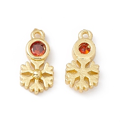 Tomato Brass Micro Pave Cubic Zirconia Pendants, Real 18K Gold Plated, Snowflake, Tomato, 11x5x2mm, Hole: 0.9mm