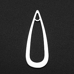 Stainless Steel Color 201 Stainless Steel Pendants, Teardrop Charm, Laser Cut, Stainless Steel Color, 29x11x1mm, Hole: 1.8mm