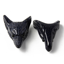Blue Goldstone Synthetic Blue Goldstone Pendants, Top Drilled Beads, with Black Onyx Eye, Wolf Head, 46~47x32.5~33.5x18mm, Hole: 2mm