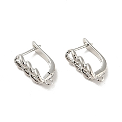 Platinum Twisted Chain Shape Rack Plating Brass Hoop Earring Findings, with Latch Back Closure and Horizontal Loop, Long-Lasting Plated, Cadmium Free & Lead Free, Platinum, 19x12x5mm, Hole: 1.4mm, Pin: 1mm