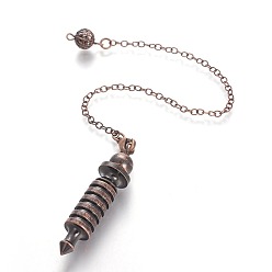 Red Copper Brass Coil Dowsing Pendulums, Spiral Pendulum, with Lobster Claw Clasps, Bullet, Red Copper, 230x2.5x8mm