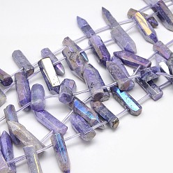 Púrpura Media Electroplate de piedras preciosas perlas de cristal de cuarzo natural hebras, forma irregular, púrpura medio, 15~25x6~14x6~12 mm, agujero: 1 mm, sobre 25 unidades / cadena, 15.74 pulgada