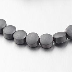 Original Color Non-magnetic Synthetic Hematite Bead Strands, Frosted, Flat Round, Original Color, 4x3mm, Hole: 1mm, about 100pcs/strand, 15.7 inch