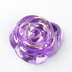 Medium Purple Acrylic Cabochons, Golden Metal Enlaced, Rose, Medium Purple, 15x14x5mm