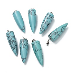 Synthetic Turquoise Synthetic Turquoise Pendants, with Platinum Brass Findings, Bullet, Dyed, 32~35x10~11mm, Hole: 7X3mm