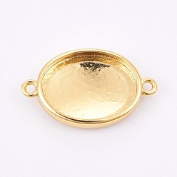 Golden Brass Cabochon Connector Settings, Plain Edge Bezel Cups, Long-Lasting Plated, Oval, Golden, Tray: 12.5x16mm, 14x23.5x3mm, Hole: 1.4mm