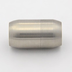 Stainless Steel Color Frosted 304 Stainless Steel Magnetic Clasps with Glue-in Ends, Barrel, Stainless Steel Color, 19x10mm, Hole: 6mm