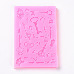 Pink Moules en silicone de qualité alimentaire, moules fondants, pour la décoration de gâteau de bricolage, chocolat, moule à bonbons, clé, rose, 123x84x8.5mm