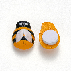 Naranja Cabujones de madera de arce pintados con spray, impreso a una cara, con adhesivo de doble cara, abejas, naranja, 13x9x5~6 mm, adhesivo: 6 mm de diámetro