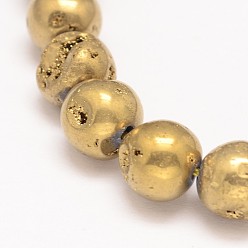 Golden Plated Round Electroplate Natural Quartz Crystal Bead Strands, Golden Plated, 10mm, Hole: 1mm, about 40pcs/strand, 15.35 inch