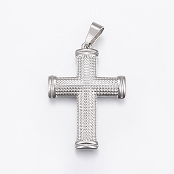 Stainless Steel Color 304 Stainless Steel Pendants with 201 Stainless Steel Clasp, Large Hole Pendants, Cross, Stainless Steel Color, 45x31x3.5mm, Hole: 9x5mm