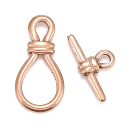 Red Copper 304 Stainless Steel Toggle Clasps, Bulb, Real Rose Gold Plated, Bar: 13.5x26x4.5mm, Hole: 3mm, Bulb: 34x17x4mm, hole: 4.5x6mm, 17x12mm.