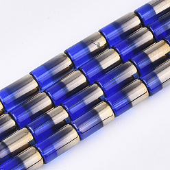 Blue Half Electroplate Glass Beads Strands, Column, Blue, 19.5~20x10mm, Hole: 1.4mm, about 15~17pcs/strand, 13.39 inch(34cm)