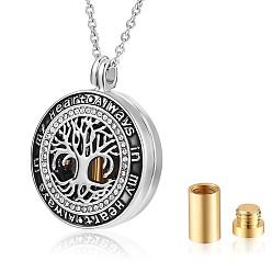 Platinum Word Always In My Heart Urn Ashes Pendant Necklace, Alloy Tree of Life Memorial Necklace with Clear Cubic Zirconia for Men Women, Platinum, 21.65 inch(55cm)