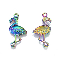Rainbow Color Ion Plating(IP) 201 Stainless Steel Pendants, Ostrich, Rainbow Color, 30x15x2.5mm, Hole: 1.8mm
