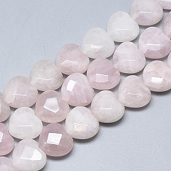 Cuarzo Rosa Natural aumentó de perlas de cuarzo hebras, facetados, corazón, 14.5~15x15~15.5x7~8 mm, agujero: 1.2 mm, sobre 14 unidades / cadena, 7.6 pulgada