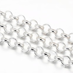Silver Iron Rolo Chains, Belcher Chain, Unwelded, with Spool, Long-Lasting Plated, Silver, 6x2mm, about 328.08 Feet(100m)/roll