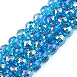 Bleu Ciel Foncé Plaquent verre transparent perles brins, couleur ab , facette, ronde, bleu profond du ciel, 9.5x9mm, Trou: 1.2mm, Environ 69 pcs/chapelet, 24.41 pouce (62 cm)