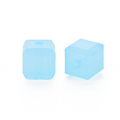 Bleu Ciel Clair Perles acryliques de gelée d'imitation , cube, lumière bleu ciel, 11.5x11x11mm, Trou: 2.5mm, environ528 pcs / 500 g